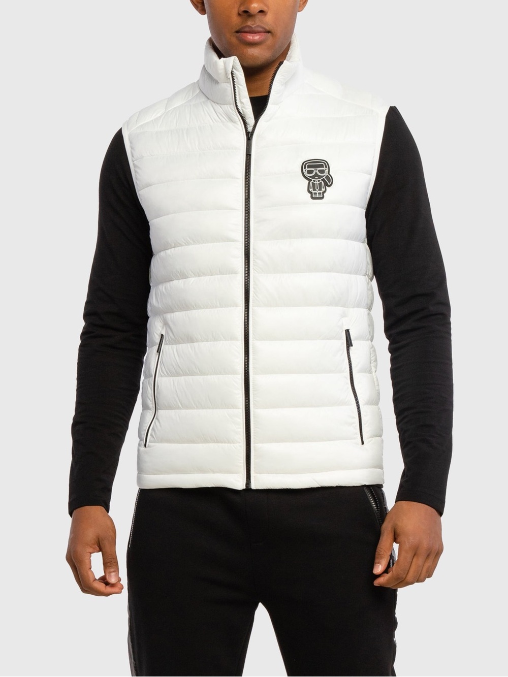 Karl Lagerfeld White Quilted Down-Style Vest with Logo Patch - Picture 5 of 6